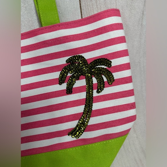 QUACKER FACTORY Bag Tote Sequin Palm Tree Shopping Beach Pool Vacation Tote - Picture 5 of 5